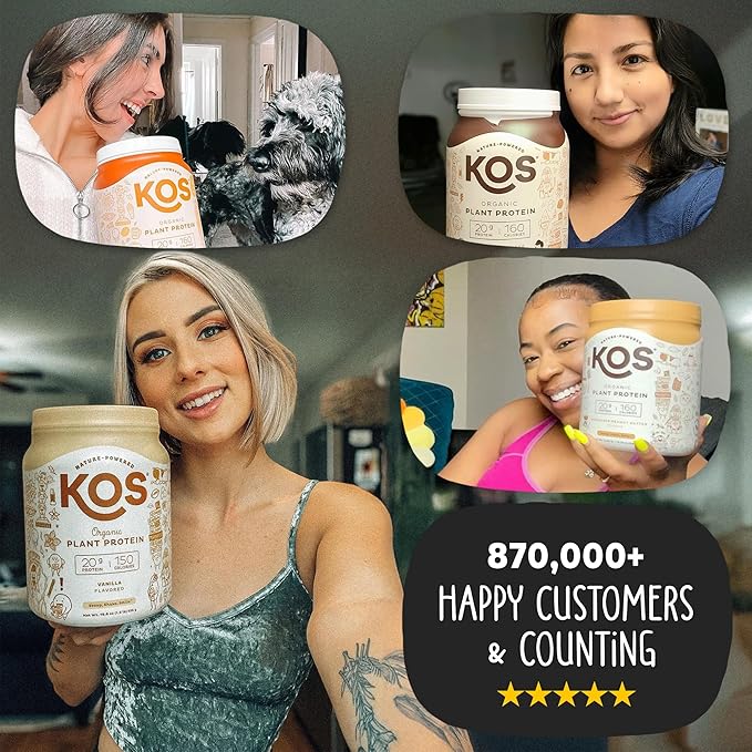 KOS Vegan Protein Powder Erythritol Free, Vanilla USDA Organic - Pea Protein Blend, Plant Based