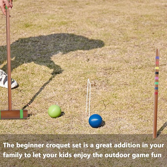 28In Croquet Party Set for 8 Players - Made of Long-Lasting Pine Wood, Family Fun for Backyards