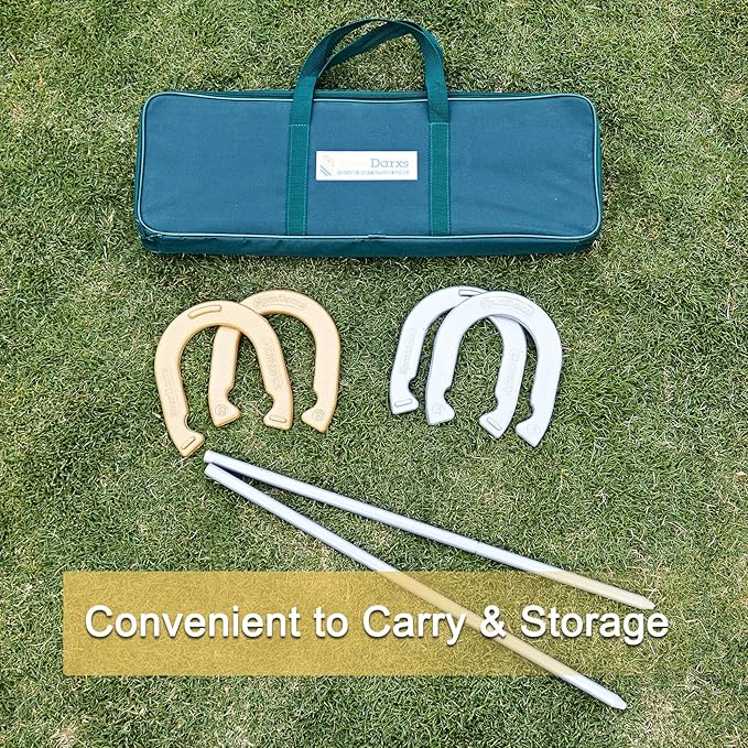 Horseshoes Set, Lawn Horseshoe Outside Game Kit for Teens Adults Families - Includes 4 Horse Shoes
