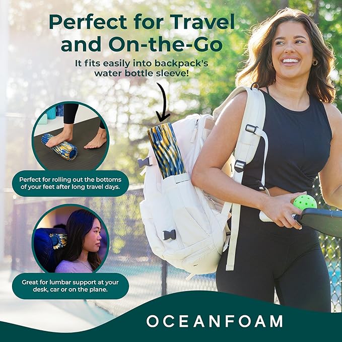 Oceanfoam Ripple Travel Foam Roller (11" x 3.35") Firm Mini Foam Roller for Physical Therapy, Deep