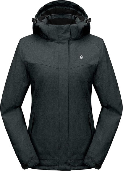 Little Donkey Andy Women's Waterproof Hiking Skiing Jacket with Removable Hood, Fleece Lined Winter