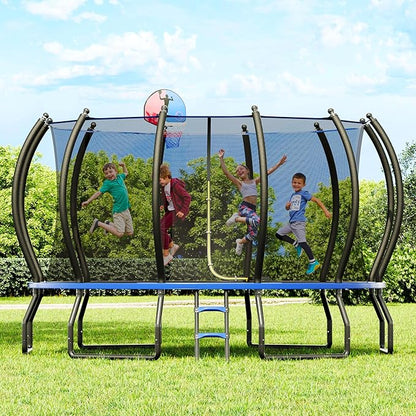8FT 10FT 12FT 14FT 16FT Trampoline with Pop-up Quick Connector and Basketball Hoop, Trampoline
