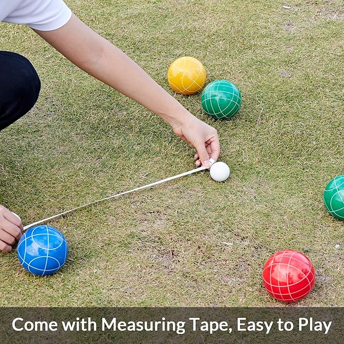 ApudArmis Bocce Balls Set, Outdoor Family Bocce Game for Backyard/Lawn/Beach - Set of 8 Poly-Resin