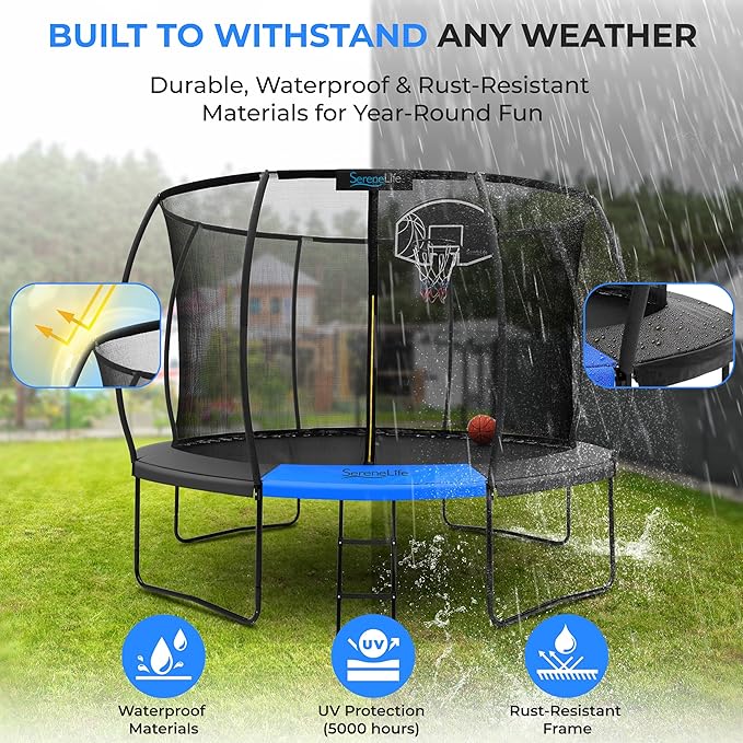 Serenelife 12FT 10FT 8FT Recreational Trampolines with Enclosure Net and Ladder and Anti-Rust