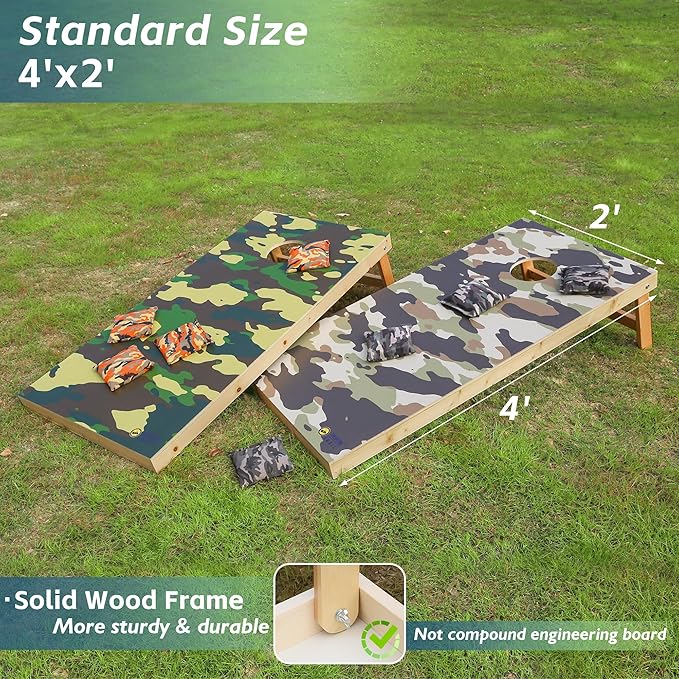 Cornhole Board Set 4FTx2FT Solid Wood Regulation Size Cornhole Set Includes 8 Cornhole Bags for