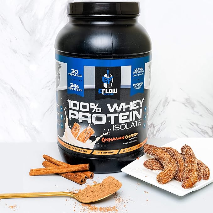 eFlow Nutrition 100% Whey Protein Isolate - Lactose-Free Digestive Enzymes Added, Low Carb, Post