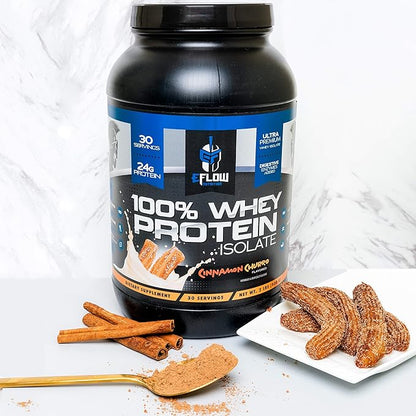 eFlow Nutrition 100% Whey Protein Isolate - Lactose-Free Digestive Enzymes Added, Low Carb, Post