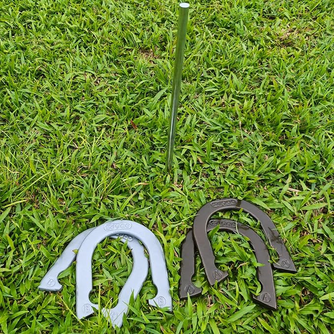 Horseshoes Outside Game Set-Portable Outdoor Horseshoe Set Includes 4 Professional Solid Steel
