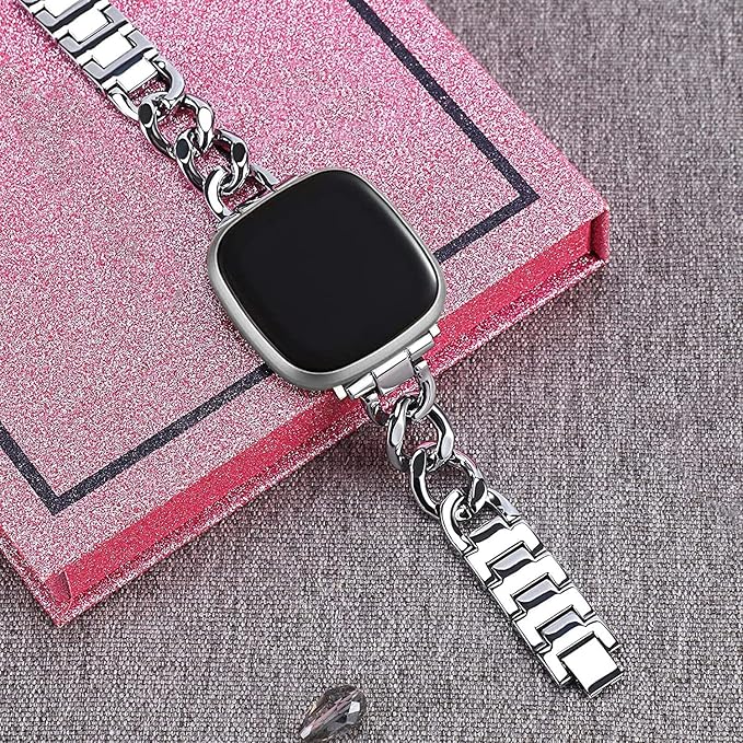 Cool Women Chain Metal Smartwatch Bands Compatible for Fitbit Sense/Fitbit Versa 3 Bands for Dressy