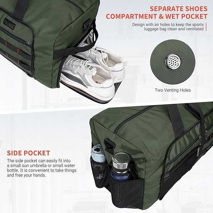 WITZMAN Foldable Duffle Bag for Travel 65L Lightweight Packable Duffel Bag with Shoes Compartment