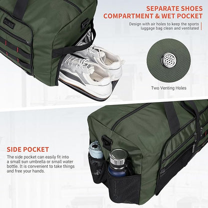 WITZMAN Foldable Duffle Bag for Travel 65L Lightweight Packable Duffel Bag with Shoes Compartment