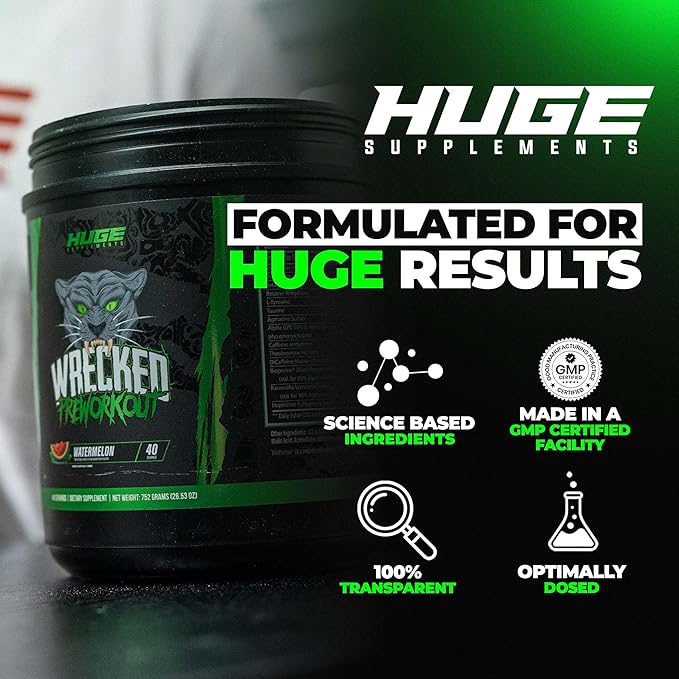 Wrecked Pre Workout Powder, Advanced Formula, Boosts Energy, Focus, Pumps & Performance, 10g