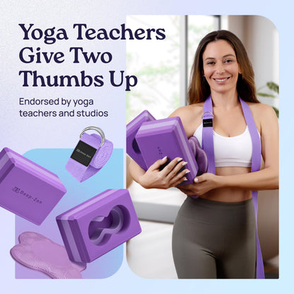 Deep-Zen® Yoga Blocks Wrist Support; Yoga Blocks 2 Pack with Knee Pads and Strap to Put Less Weight
