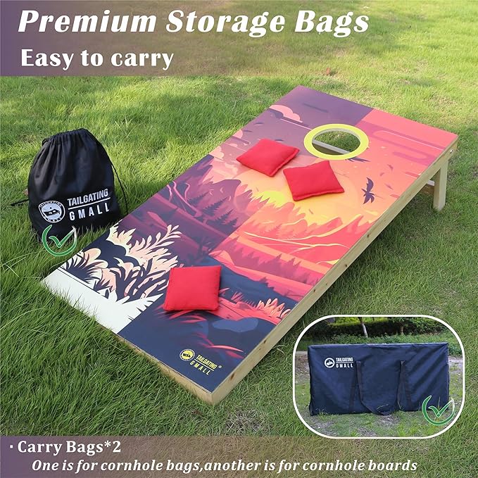 Cornhole Board Set 4FTx2FT Solid Wood Regulation Size Cornhole Set Includes 8 Cornhole Bags for