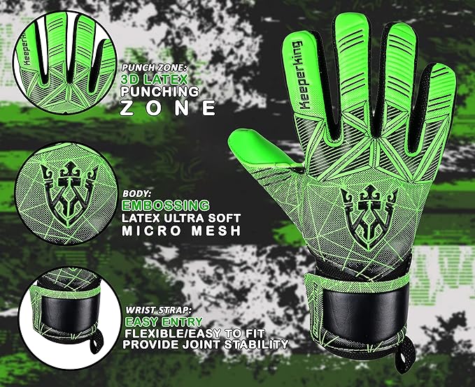 Soccer Goalie Goalkeeper Gloves for Kids Boys Youth & Adult,Latex Strong Grip Palms with Removable