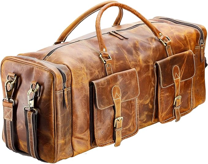 KomalC 28 inch Duffel Bag Travel Sports Overnight Weekend Leather Duffle Bag for Gym Sports Cabin