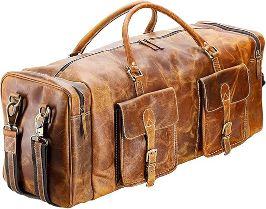 KomalC 28 inch Duffel Bag Travel Sports Overnight Weekend Leather Duffle Bag for Gym Sports Cabin