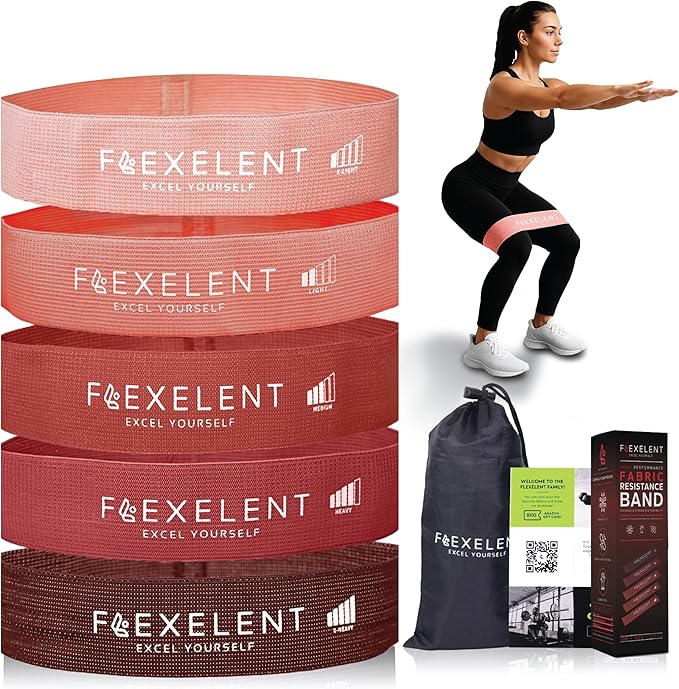 Fabric Resistance Bands for Working Out with 5 Strength Levels - Extra Light to Extra Heavy, Thick