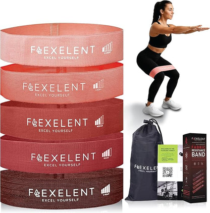 Fabric Resistance Bands for Working Out with 5 Strength Levels - Extra Light to Extra Heavy, Thick