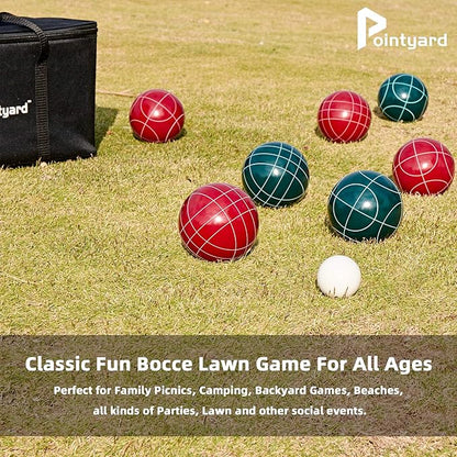 Pointyard Bocce Ball Set, 90mm Resin Bocce Ball Set with 8 Resin Bocce Balls/1 Pallino/Nylon