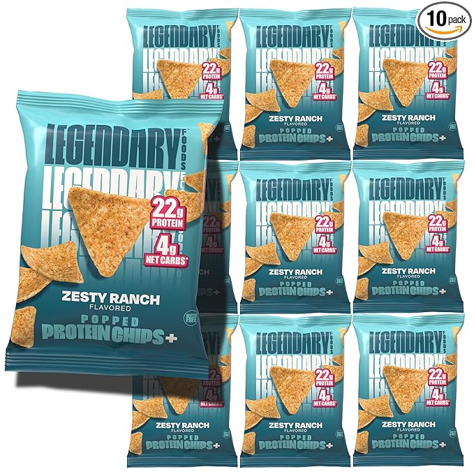 Legendary Foods Zesty Ranch Protein Chips – Popped Tortilla Style – 22g High Protein, 4g Net Carbs
