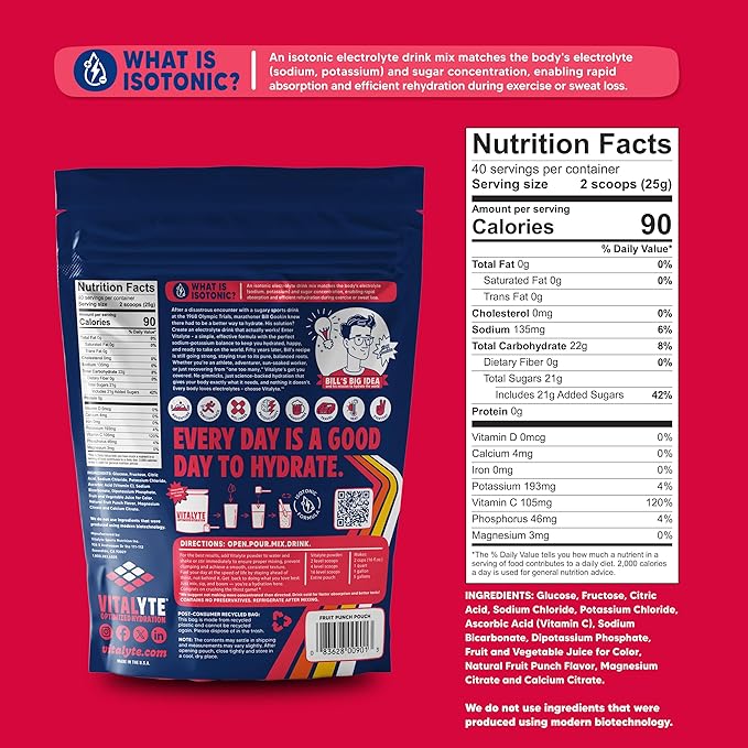 Vitalyte Electrolyte Powder Drink Mix, Isotonic Electrolyte Hydration Mix, Bulk Case Pack (12 Pack