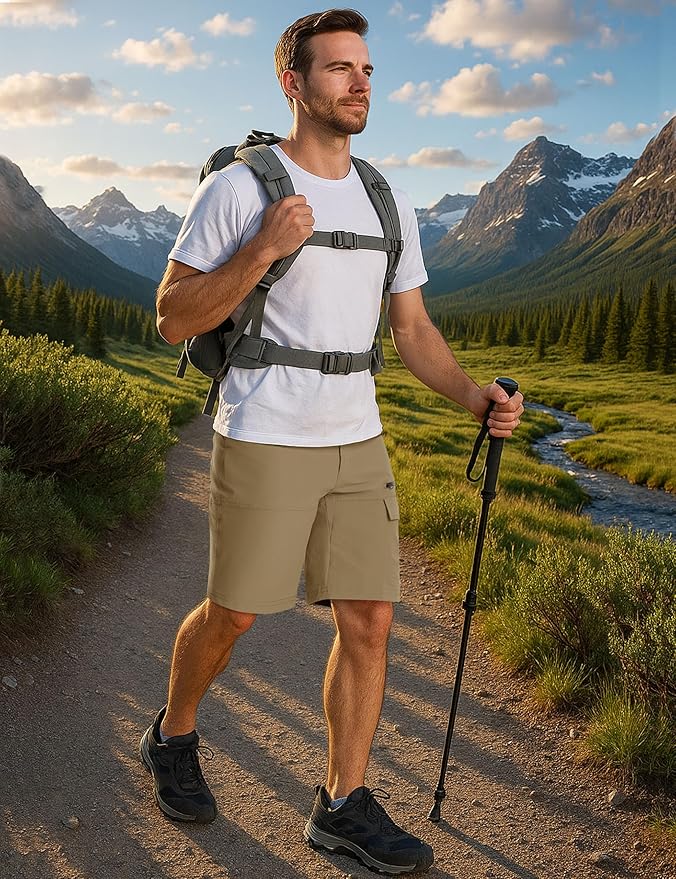 CRYSULLY Men's Hiking Cargo Shorts Outdoor Summer Lightweight Quick Dry Work Casual Shorts with 5