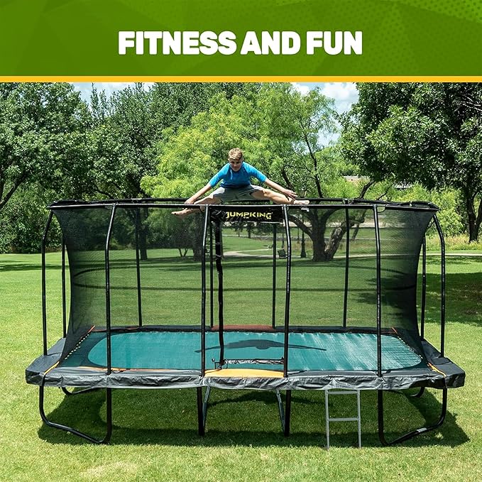 JumpKing Rectangle Trampoline Outdoor with Enclosure, Ladder, and Net, Large Recreational