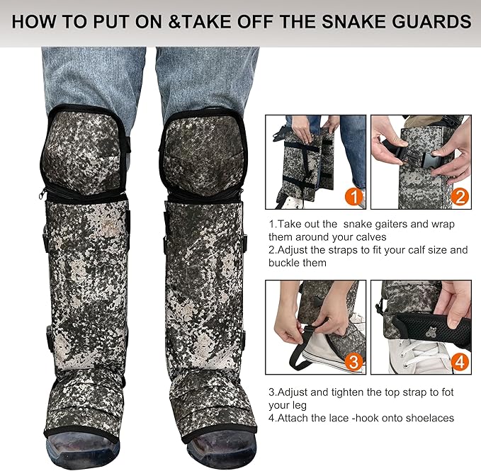 Snake Gaiters Leg Guards, Waterproof Snake Guards, Adjustable Snake Bite Protection for Lower Legs
