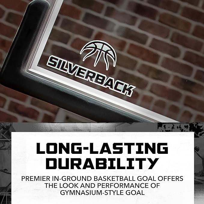 Silverback In-Ground Basketball Hoops, Adjustable Height Tempered Glass Backboard and Pro-Style