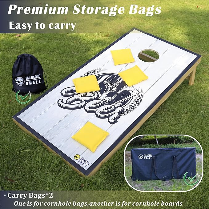 Cornhole Board Set 4FTx2FT Solid Wood Regulation Size Cornhole Set Includes 8 Cornhole Bags for