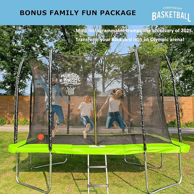Trampoline Basketball Hoop Attachment, with 3 Mini Balls and Air Pump, Fits All Trampoline Models