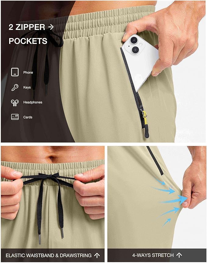 Pudolla Men's Lightweight Hiking Pants Quick-Dry Outdoor Sweatpants with Zipper Pockets for Casual