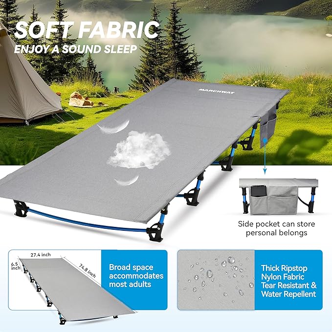 MARCHWAY Ultralight Folding Tent Camping Cot Bed, Portable Compact for Outdoor Travel, Base Camp
