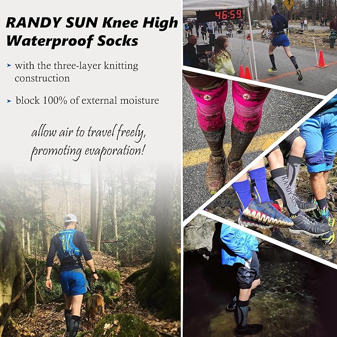 RANDY SUN Waterproof Skiing Socks, [SGS Certified] Unisex Knee High Breathable Hiking Trekking Sock