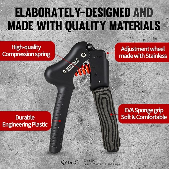 GD Grip Strength Trainer (Premium Adjustable Grip Strengthener for Forearm Training) Wrist and