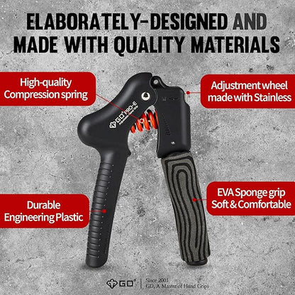 GD Grip Strength Trainer (Premium Adjustable Grip Strengthener for Forearm Training) Wrist and