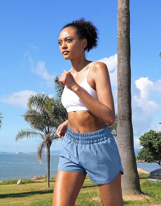 SANTINY Women's Running Shorts with Zip Pockets High Waisted Athletic Workout Gym Shorts for Women