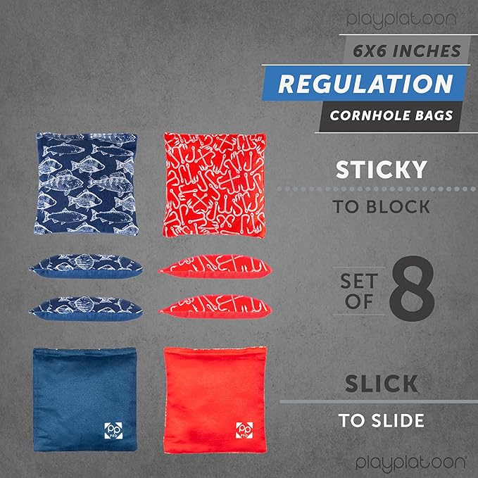 Professional Cornhole Bags - Set of 8 Regulation All Weather Double Sided - Sticky Side/Slick Side