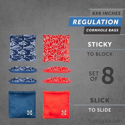 Professional Cornhole Bags - Set of 8 Regulation All Weather Double Sided - Sticky Side/Slick Side