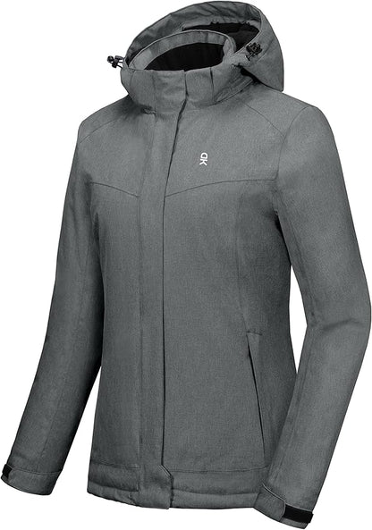 Little Donkey Andy Women's Waterproof Hiking Skiing Jacket with Removable Hood, Fleece Lined Winter