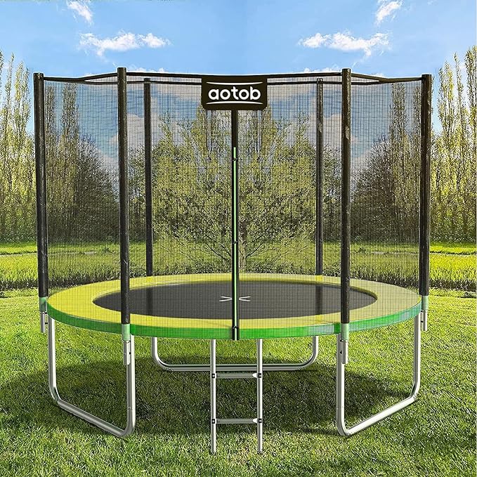AOTOB 8FT 10FT 12FT 14 FT 15FT Trampoline with Safety Enclosure Net，Outdoor Trampoline with