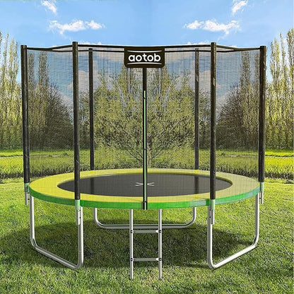 AOTOB 8FT 10FT 12FT 14 FT 15FT Trampoline with Safety Enclosure Net，Outdoor Trampoline with