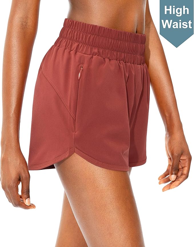SANTINY Women's Running Shorts with Zip Pockets High Waisted Athletic Workout Gym Shorts for Women