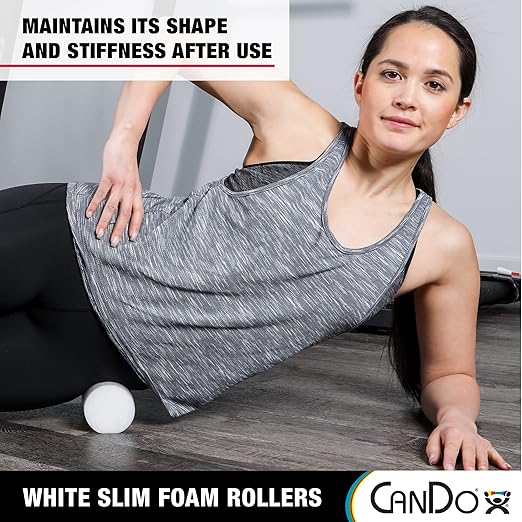 CanDo Slim White PE Foam Rollers for Exercise, Fitness, Muscle Restoration, Massage Therapy, Sport