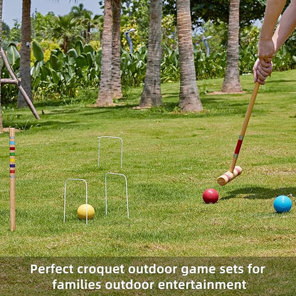 Pointyard 28" Croquet Set for 6 Players - Premium Wooden Mallets, Colored Balls & Carry Bag - Fun