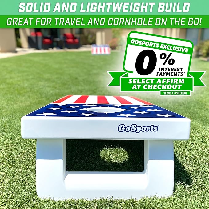 GoSports 4 x 2 ft All Weather Cornhole Boards - American Flag, Red, or Blue - Game Set Includes 8