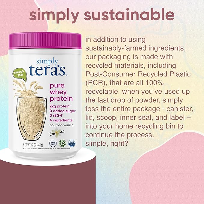Simply tera's Pure Whey Protein Powder - Grass Fed Vanilla Whey Protein Powder, Clean, Made Without