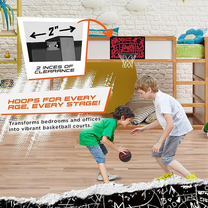 AND1 Over the Door Mini Basketball Hoop: 18x12 Shatterproof Backboard, 2 Mini Basketballs, and Hand