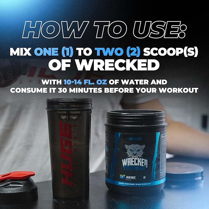 Wrecked Pre Workout Powder, Advanced Formula, Boosts Energy, Focus, Pumps & Performance, 10g